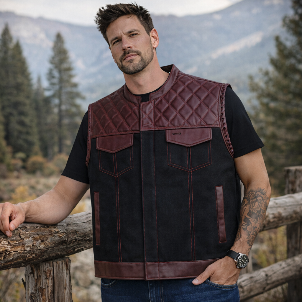 Men Maroon Leather Club Vest Cowhide Paisley Lining Leather Vest Men Biker Leather Vest,Motorcycle Rider Waistcoat Gift For Him Gift For Men