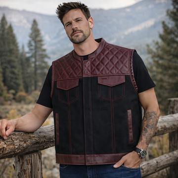 Men Maroon Leather Club Vest Cowhide Paisley Lining Leather Vest Men Biker Leather Vest,Motorcycle Rider Waistcoat Gift For Him Gift For Men