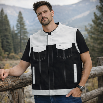 Men Leather Club Vest White Black Paisley Leather Vest, SOA Men Biker Leather Vest ,Motorcycle Rider Waistcoat- Gift For Him Gift For Men