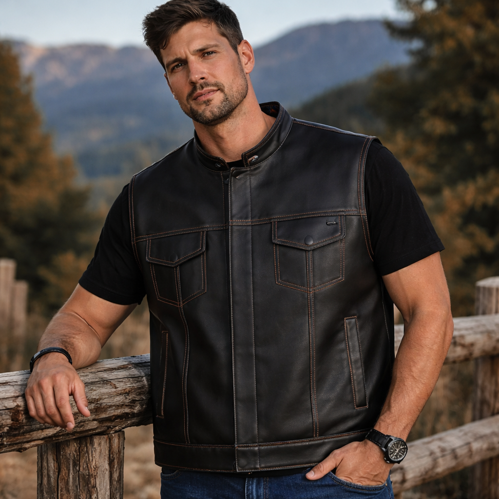 Men Leather Club Vest Cowhide Paisley Lining Leather Vest, Men Biker Leather Vest , Motorcycle Rider Waistcoat- Gift For Him Gift For Men