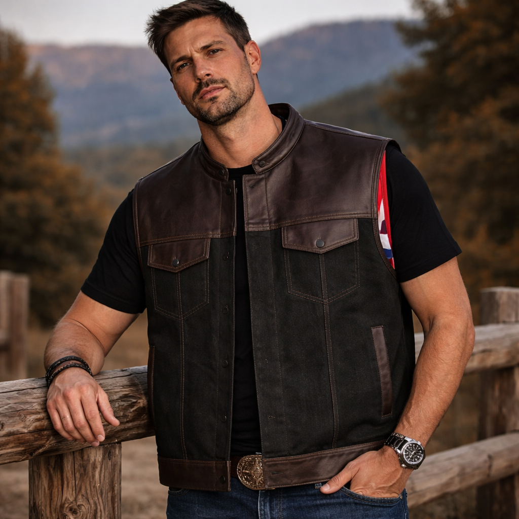 Men Leather Club Maroon Leather Vest Men Biker Leather USA Flag Vest Motorcycle Rider Waistcoat Gift For Him Gift For Men