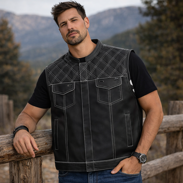 Men Leather Club Vest White Diamond Quilted Leather Vest,Men Biker Leather Vest ,Motorcycle Rider Waistcoat- Gift For Him Gift For Men