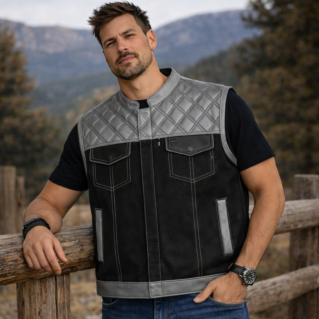 Men Leather Club Vest Diamond Quilted Braided Leather Vest,Men Biker Leather Vest Motorcycle Rider Waistcoat Gift For Him Gift For Men