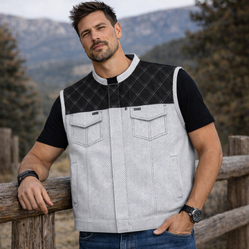 Men White Leather Club Vest Cowhide Perforated Leather Vest Men Biker Leather Vest,Motorcycle Rider Waistcoat Gift For Him Gift For Men