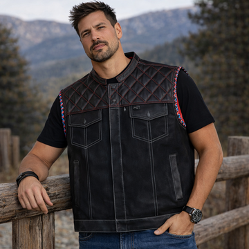 Men Leather Club Vest Diamond Quilted USA Flag Leather Vest,Men Biker Leather Vest ,Motorcycle Rider Waistcoat- Gift For Him Gift For Men