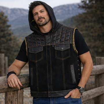 Men Leather Club Vest Diamond Quilted Paisley Leather Vest,Men Biker Leather Vest ,Motorcycle Rider Waistcoat- Gift For Him Gift For Men