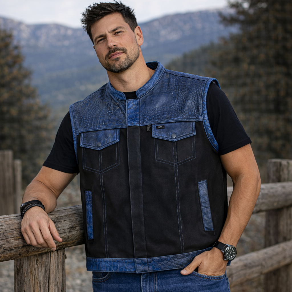 Men Leather Club Vest Crocodile Embossed Wax Leather Vest, SOA Men Biker Leather Vest ,Motorcycle Rider Waistcoat- Gift For Him Gift For Men