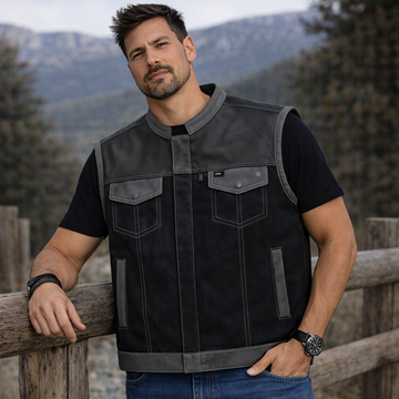 Men Leather Club Vest Cowhide Grey Paisley Lining Leather Vest, Men Biker Leather Vest ,Motorcycle Rider Waistcoat Gift For Him Gift For Men