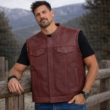 Men Maroon Leather Club Vest Cowhide Paisley Lining Leather Vest Men Biker Leather Vest,Motorcycle Rider Waistcoat Gift For Him Gift For Men
