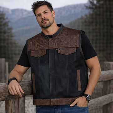 Men Leather Club Vest Crocodile Embossed Western Leather Vest,Men Biker Leather Vest ,Motorcycle Rider Waistcoat- Gift For Him Gift For Men