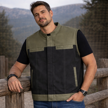 Men Olive wax Leather Club Vest SOA Leather Vest,Men Biker Vest Motorcycle Rider Denim Waistcoat Gift For Him Gift For Men