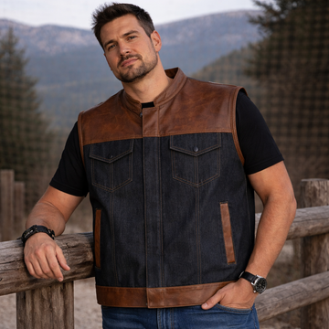 Men Brown wax Leather Club Vest SOA Leather Vest,Men Biker Vest Motorcycle Rider Denim Waistcoat Gift For Him Gift For Men
