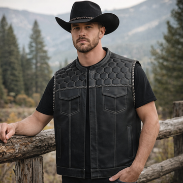 Men Leather Club Vest Honey Grill Quilted Braided Leather Vest,Men Biker Leather Vest Motorcycle Rider Waistcoat Gift For Him Gift For Men