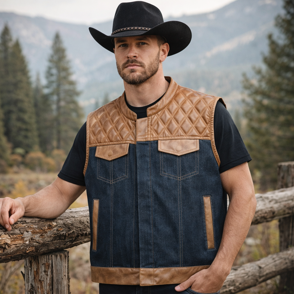 Men Brown wax Leather Club Vest Diamond Quilted Leather Vest,Men Biker Vest Motorcycle Rider Denim Waistcoat Gift For Him Gift For Men