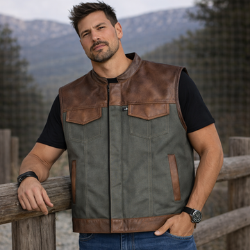 Men Brown wax Leather Club Vest SOA Leather Vest,Men Biker Vest Motorcycle Rider Denim Waistcoat Gift For Him Gift For Men