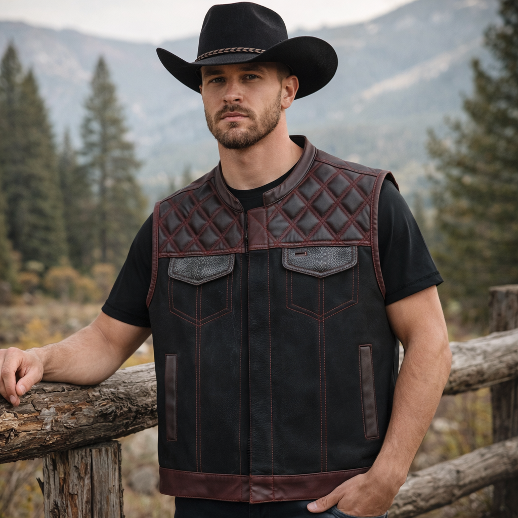Men Leather Club Vest Diamond Quilted Paisley Leather Vest,Men Biker Leather Vest ,Motorcycle Rider Waistcoat- Gift For Him Gift For Men