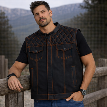 Men Jeans Club Vest Orange Paisley Diamond Quilted Denim Vest,Men Biker Jeans Vest ,Motorcycle Rider Waistcoat- Gift For Him Gift For Men