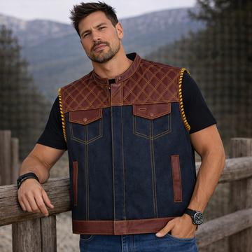 Men Leather Club Brown Leather Vest Diamond Quilted Braided Men Biker Leather Vest Motorcycle Rider Waistcoat Gift For Him Gift For Men
