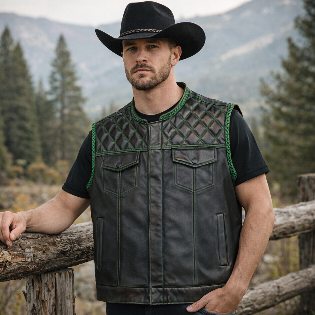 Men Leather Club Vest Diamond Quilted Paisley Leather Vest,Men Biker Leather Vest ,Motorcycle Rider Waistcoat- Gift For Him Gift For Men
