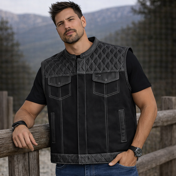 Men Leather Club Vest White Diamond Quilted Leather Vest,Men Biker Leather Vest ,Motorcycle Rider Waistcoat- Gift For Him Gift For Men