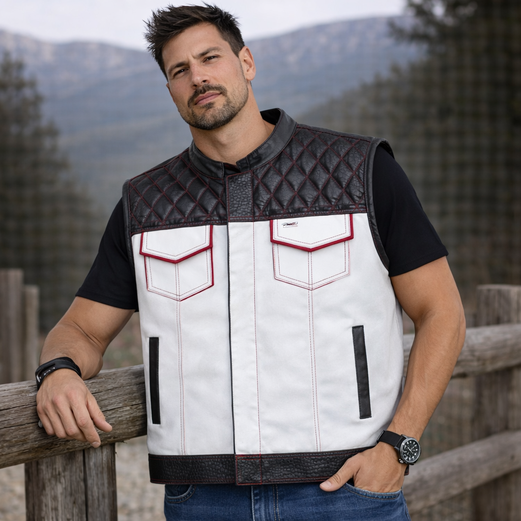 Men Leather Club Vest Cowhide Diamond Quilted Leather Vest, Men Biker Leather Vest , Motorcycle Rider Waistcoat- Gift For Him Gift For Men
