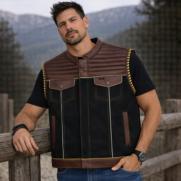 Men Jeans Club Vest Black Denim SOA Orange Paisley Vest,Men Biker Jeans Vest ,Motorcycle Rider Waistcoat- Gift For Him Gift For Men