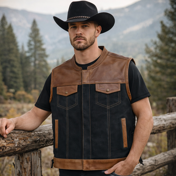 Men Brown wax Leather Club Vest SOA Leather Vest,Men Biker Vest Motorcycle Rider Denim Waistcoat Gift For Him Gift For Men
