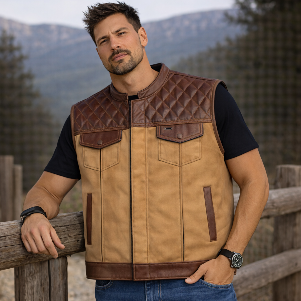 Men Leather Club Tan Leather Vest Men Biker Leather Black Paisley Vest Diamond Quilted Motorcycle Rider Waistcoat Gift For Him Gift For Men