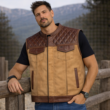 Men Leather Club Tan Leather Vest Men Biker Leather Black Paisley Vest Diamond Quilted Motorcycle Rider Waistcoat Gift For Him Gift For Men