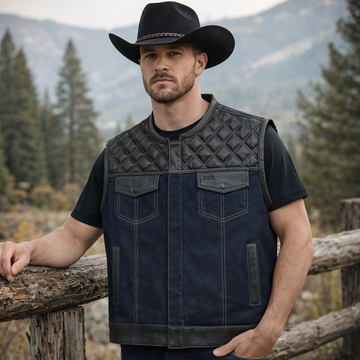 Men Leather Club Vest Cowhide Blue Satin Lining Leather Vest Men Biker Leather Vest,Motorcycle Rider Waistcoat Gift For Him Gift For Men