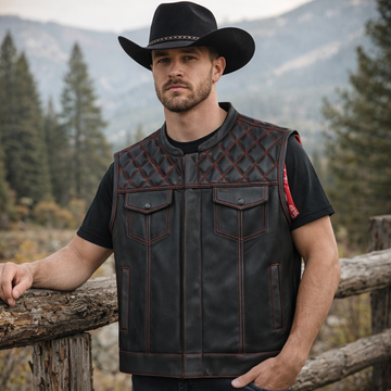Men Leather Club Vest Diamond Quilted Red Paisley Leather Vest,Men Biker Leather Vest ,Motorcycle Rider Waistcoat- Gift For Him Gift For Men