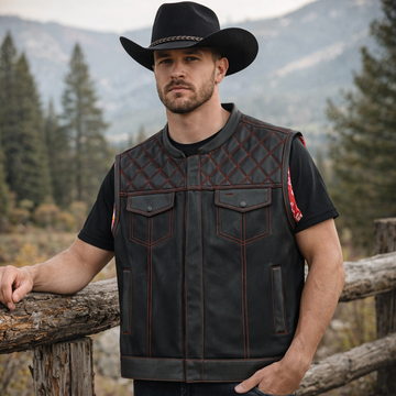 Men Leather Club Vest Diamond Quilted Red Paisley Leather Vest,Men Biker Leather Vest ,Motorcycle Rider Waistcoat- Gift For Him Gift For Men