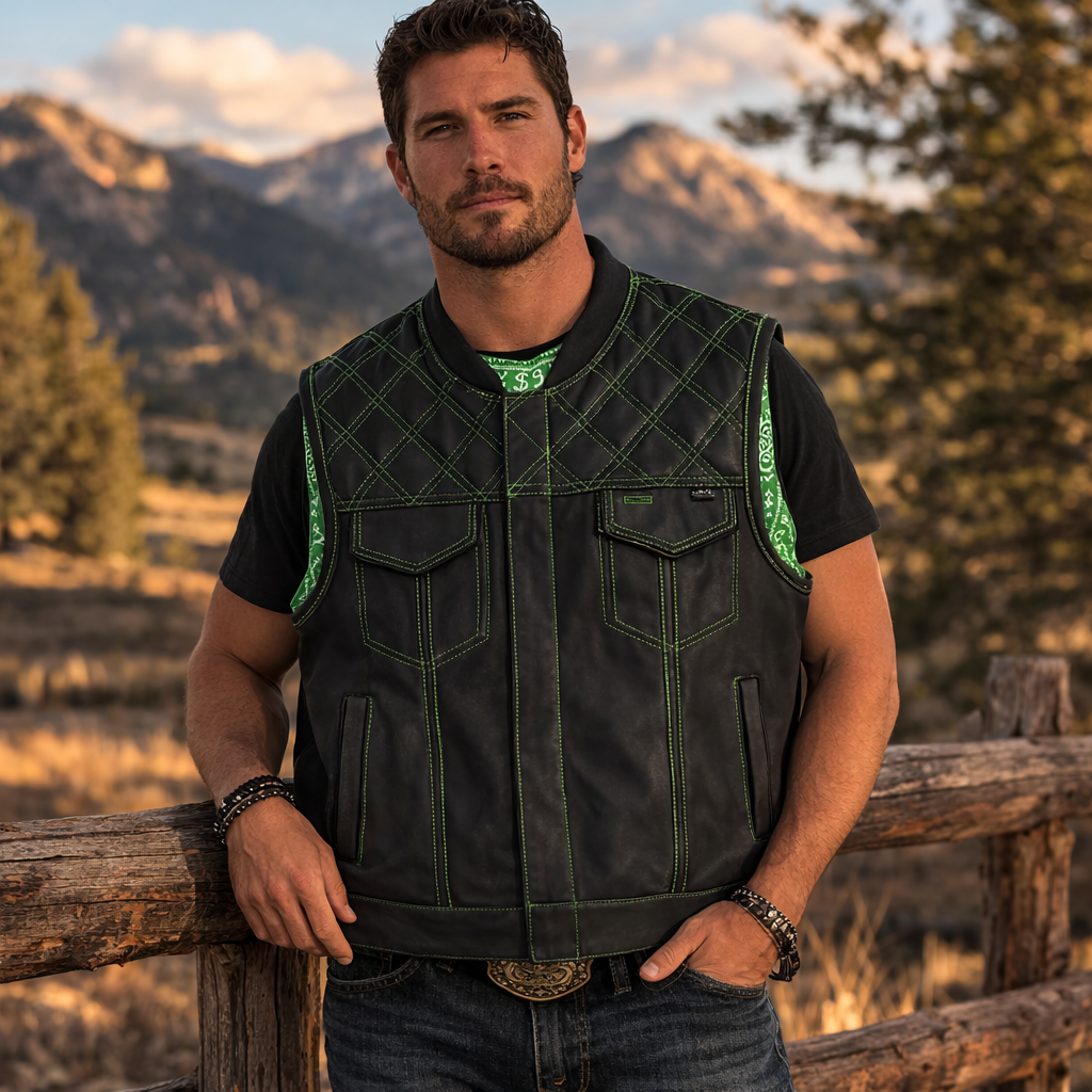 Men Leather Club Vest Diamond Quilted Paisley Leather Vest,Men Biker Leather Vest ,Motorcycle Rider Waistcoat- Gift For Him Gift For Men