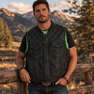 Men Leather Club Vest Diamond Quilted Paisley Leather Vest,Men Biker Leather Vest ,Motorcycle Rider Waistcoat- Gift For Him Gift For Men