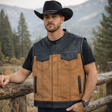Men Leather Club Vest Tan Canvas SOA Leather Vest,Men Biker Leather Vest ,Motorcycle Rider Waistcoat- Gift For Him Gift For Men