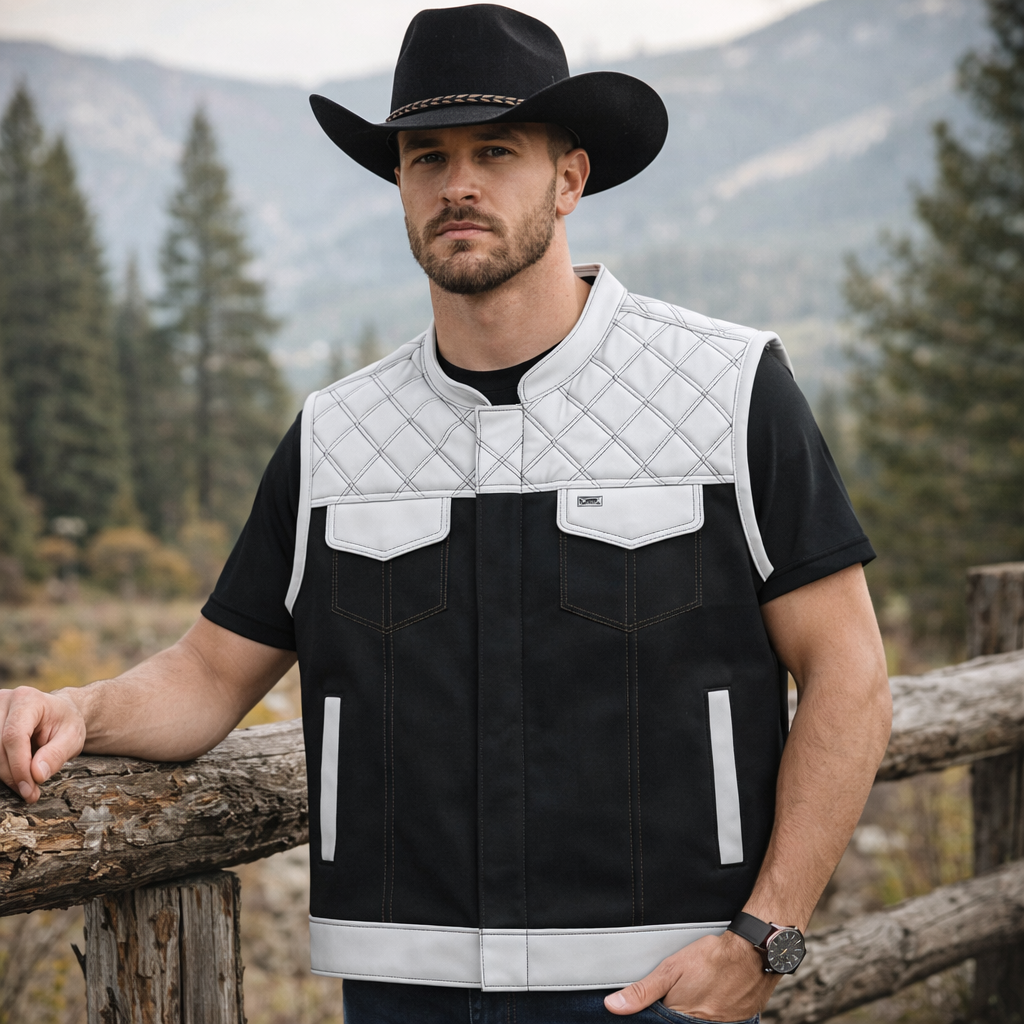 Men White Leather Club Vest Diamond Quilted Leather Vest,Men Biker Leather Vest ,Motorcycle Rider Denim Waistcoat- Gift For Him Gift For Men
