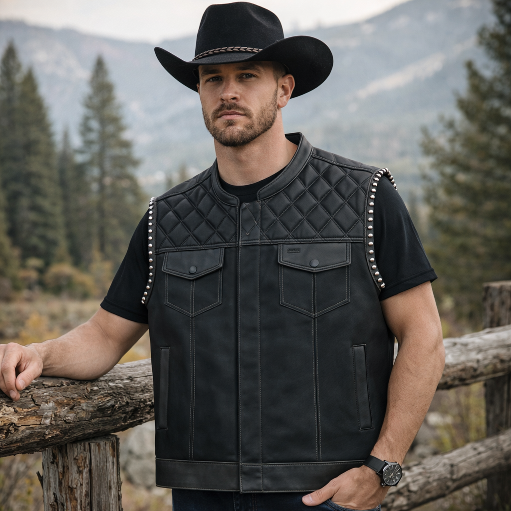 Men Leather Club Vest White Diamond Quilted Leather Vest,Men Biker Leather Vest ,Motorcycle Rider Waistcoat- Gift For Him Gift For Men