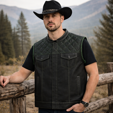 Men Leather Club Vest Green Diamond Quilted Leather Vest,Men Biker Leather Vest ,Motorcycle Rider Waistcoat- Gift For Him Gift For Men