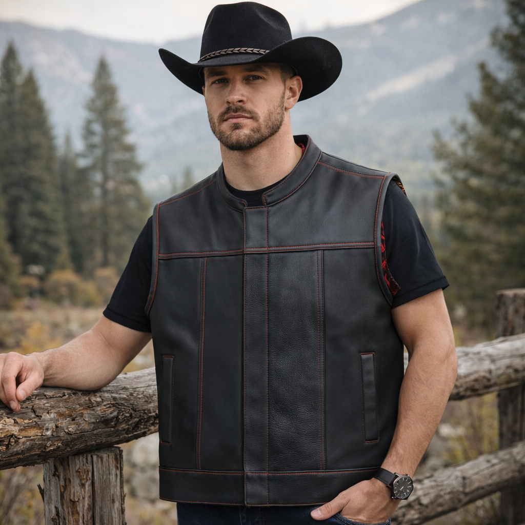 Men Leather Club Vest Cowhide Paisley Lining Leather Vest, Men Biker Leather Vest ,Motorcycle Rider Waistcoat Gift For Him Gift For Men