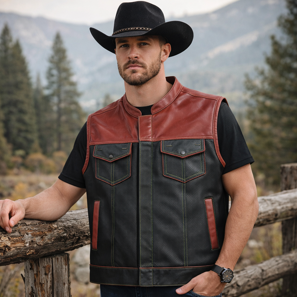 Men Maroon Leather Club Vest Cowhide Perforated Leather Vest Men Biker Leather Vest,Motorcycle Rider Waistcoat Gift For Him Gift For Men