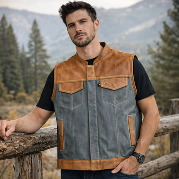 Men Brown wax Leather Club Vest SOA Leather Vest,Men Biker Vest Motorcycle Rider Denim Waistcoat Gift For Him Gift For Men