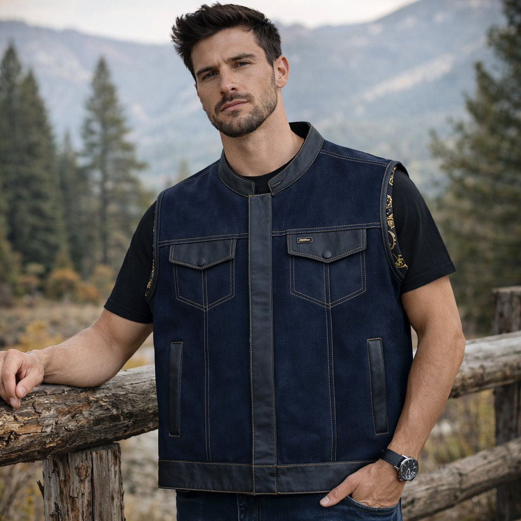 Men Leather Club Black Leather Vest Men Biker Leather Golden Paisley Vest Motorcycle Rider Waistcoat Gift For Him Gift For Men