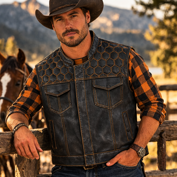 Men Leather Club Vest Honey Grill Quilted Leather Vest,Men Biker Leather Vest Motorcycle Rider Waistcoat Gift For Him Gift For Men