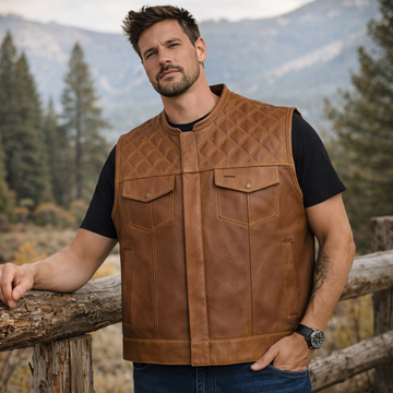 Men Brown wax Leather Club Vest Diamond Quilted Leather Vest,Men Biker Vest Motorcycle Rider Denim Waistcoat Gift For Him Gift For Men