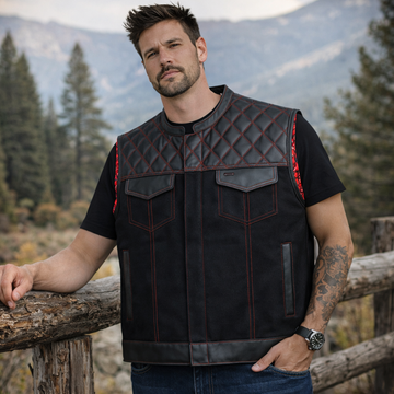 Men Leather Club Vest Diamond Quilted Red Paisley Leather Vest,Men Biker Leather Vest ,Motorcycle Rider Waistcoat- Gift For Him Gift For Men