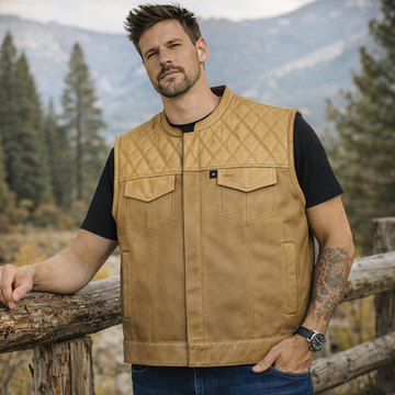 Men Tan Brown wax Leather Club Vest SOA Leather Quilted Vest,Men Biker Vest Motorcycle Rider Denim Waistcoat Gift For Him Gift For Men