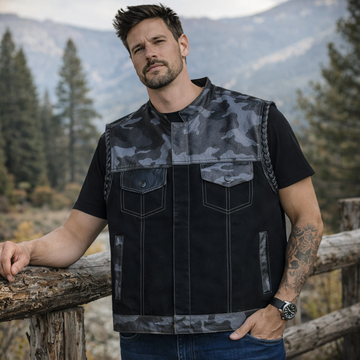Men Leather Club Vest Cowhide Camo Braided Leather Vest, Men Biker Leather Vest , Motorcycle Rider Waistcoat- Gift For Him Gift For Men