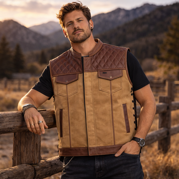 Men Jeans Club Lases Vest Tan Denim SOA Black Paisley Vest,Men Biker Jeans Vest ,Motorcycle Rider Waistcoat- Gift For Him Gift For Men