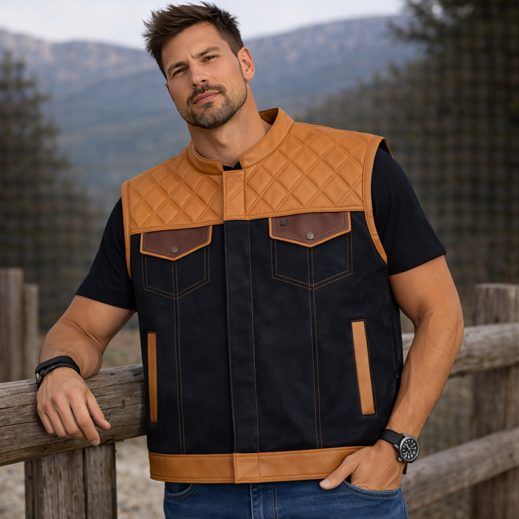 Men Leather Club Vest Diamond Quilted Tan Leather Vest,Men Biker Leather Vest ,Motorcycle Rider Waistcoat- Gift For Him Gift For Men