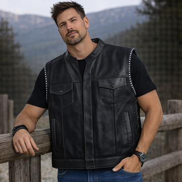 Men Leather Western Black Leather Vest Men Biker Leather Braided Paisley Lases Vest Motorcycle Rider Waistcoat Gift For Him Gift For Men